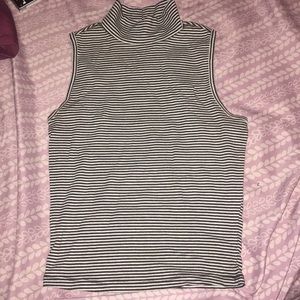 A striped turtle neck